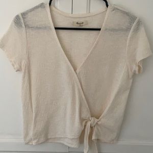 Madewell White Crossover Wrap Tie Top XS